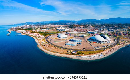 Sochi Olympic Park Aerial Panoramic View. Park Was Constructed For The 2014 Winter Olympics And Paralympics.