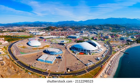 Sochi Olympic Park Aerial Panoramic View. Park Was Constructed For The 2014 Winter Olympics And Paralympics.