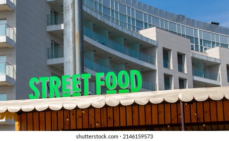 Sochi, Russia - April 9 2022: Street Food Sign Or Words At A Local Cafe.