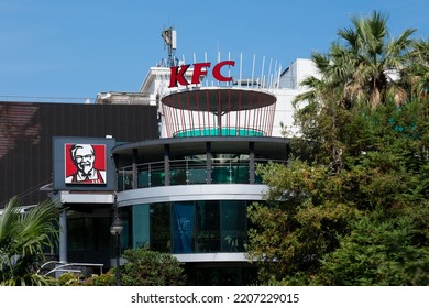 Sochi, Russia - August 24, 2022 Fast Food Restaurant KFC In The City Of Sochi. KFC Logo On The Facade Of The Building.