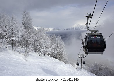 Sochi, Russia - February 10, 2015: Ski Lift In Rosa Khutor Alpine Resort In Sochi