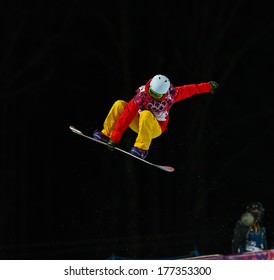 Sochi, RUSSIA - February 12, 2014: Shuang LI (CHN) At Snowboard Competition During Ladies' Halfpipe Qualification At Sochi 2014 XXII Olympic Winter Games