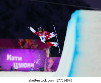 Sochi, RUSSIA - February 12, 2014: Katie TSUYUKI (CAN) At Snowboard Competition During Ladies' Halfpipe Qualification At Sochi 2014 XXII Olympic Winter Games