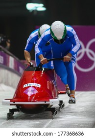 Sochi, RUSSIA - February 16, 2014: Italy 1 Team At Two-man Bobsleigh Heat At Sochi 2014 XXII Olympic Winter Games