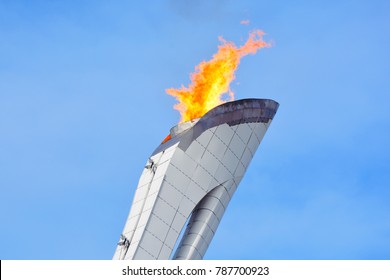SOCHI, RUSSIA - FEBRUARY 19, 2014: close-up of olympic fire at Sochi 2014 XXII Olympic Winter Games