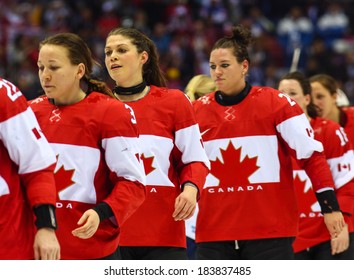 Sochi, RUSSIA - February 20, 2014: Rebecca JOHNSTON (CAN) At Canada Vs. USA Ice Hockey Women's Gold Medal Game At The Sochi 2014 Olympic Games