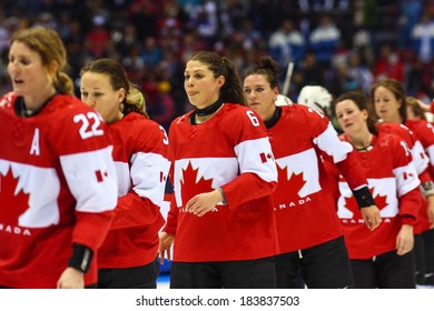 Sochi, RUSSIA - February 20, 2014: Rebecca JOHNSTON (CAN) At Canada Vs. USA Ice Hockey Women's Gold Medal Game At The Sochi 2014 Olympic Games