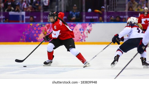 Sochi, RUSSIA - February 20, 2014: Rebecca JOHNSTON (CAN) At Canada Vs. USA Ice Hockey Women's Gold Medal Game At The Sochi 2014 Olympic Games