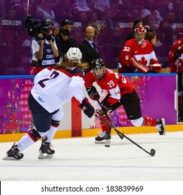 Sochi, RUSSIA - February 20, 2014: Marie-Philip POULIN (CAN) at Canada vs. USA Ice hockey Women's Gold Medal Game at the Sochi 2014 Olympic Games