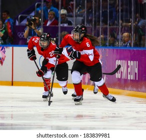 Sochi, RUSSIA - February 20, 2014: Rebecca JOHNSTON (CAN) At Canada Vs. USA Ice Hockey Women's Gold Medal Game At The Sochi 2014 Olympic Games