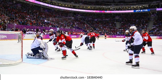 Sochi, RUSSIA - February 20, 2014: Rebecca JOHNSTON (CAN) At Canada Vs. USA Ice Hockey Women's Gold Medal Game At The Sochi 2014 Olympic Games