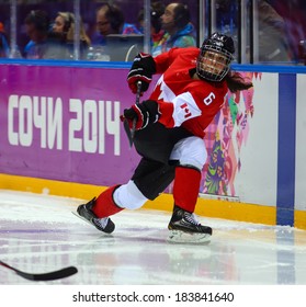 Sochi, RUSSIA - February 20, 2014: Rebecca JOHNSTON (CAN) At Canada Vs. USA Ice Hockey Women's Gold Medal Game At The Sochi 2014 Olympic Games