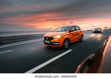 Sochi, Russia January 25, 2016: New Russian Cars LADA XRAY. Test Drive