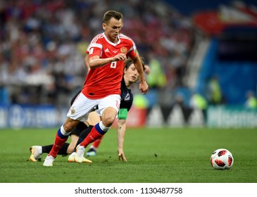 Sochi, Russia - July 7, 2018. Russian Midfielder Denis Cheryshev Moments Before He Opened Score In World Cup Quarter-final Russia Vs Croatia.