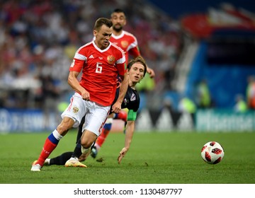 Sochi, Russia - July 7, 2018. Russian Midfielder Denis Cheryshev Moments Before He Opened Score In World Cup Quarter-final Russia Vs Croatia.