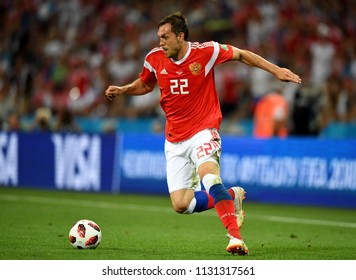 Sochi, Russia - July 7, 2018. Russian Striker Artem Dzyuba During World Cup Quarter-final Russia Vs Croatia.