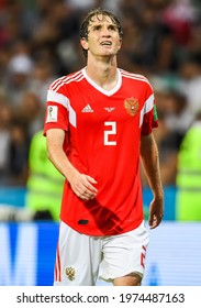 Sochi, Russia – July 7, 2018. Russia National Football Team Defender Mario Fernandes During FIFA World Cup 2018 Quarter-final Russia Vs Croatia In Sochi