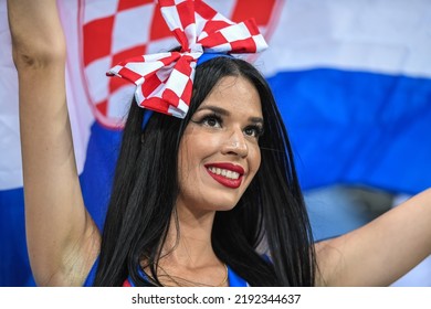 Sochi, Russia – July 7, 2018. Beautiful Croatian Girl At FIFA World Cup 2018 Quarter-final Russia Vs Croatia In Sochi.