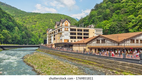 SOCHI, RUSSIA - JUNE 23, 2016: The resort "Rosa Khutor" in Sochi, Rose Farm ski resort, here are the hotels where living participants and guests of the Winter Olympic Games 2014