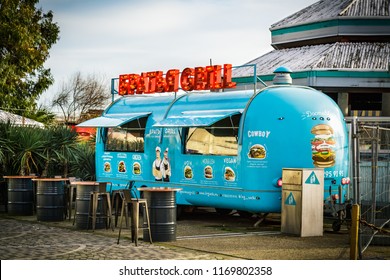 Sochi, Russia - March 12, 2018: Food Truck With Burgers On Wheels On Street.