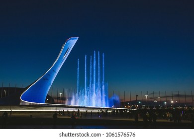 Sochi, Russia - March 31, 2018, Colorful Light and music Fountain in Sochi Park at night, Russia. Defocused. Copy space for text - Shutterstock ID 1061576576
