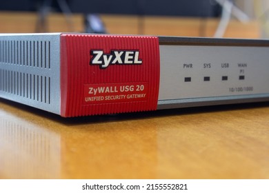 Sochi, Russia- May 10 2022: Zyxel Internet Gateway For The Organization. VPN Router With Firewall, Statistics Collection And Remote Access. Internet Access сontrol And Protection. Intrusion Protection