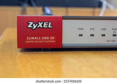 Sochi, Russia- May 10 2022: Zyxel Internet Gateway For The Organization. VPN Router With Firewall, Statistics Collection And Remote Access. Internet Access сontrol And Protection. Intrusion Protection