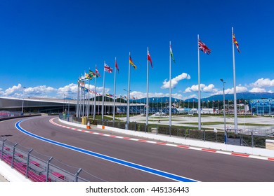 Sochi, Russia - May 16, 2016: Training Races Of The High Speed Car On The Autodrom In Olympic Park Sochi