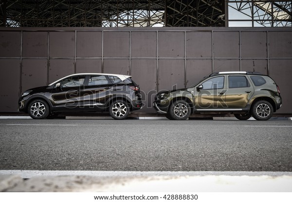 SOCHI, RUSSIA - MAY 25, 2016: Renault\
Kaptur at the test-drive event. Kaptur is the first SUV by Renault\
engineered in Russia and based on Duster platform. Color toning\
applied in\
post-production.