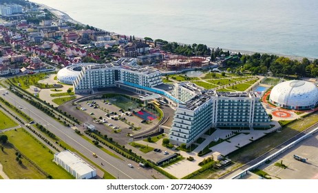 Sochi, Russia - September 6, 2021: Sirius is an educational center for gifted children. Morning hours, Aerial View  