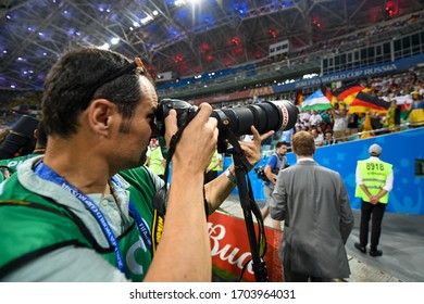 SOCHI, RUSSIA-23 JUNE 2018 Photo Journalist Taking Photo Of A Tribune Before The Russia 2018 World Cup Group F Football Match Between Germany And Sweden