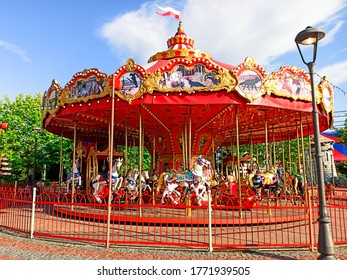 SOCHI, RUSSIAN FEDERATION - June 2020. Carousel Horse. Attraction In Sochi Park. Olympic Park. Quarantine, Coronavirus. No People.