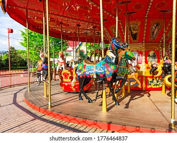 SOCHI, RUSSIAN FEDERATION - June 2020. Carousel Horse. Attraction In Sochi Park. Olympic Park. Quarantine, Coronavirus. No People.