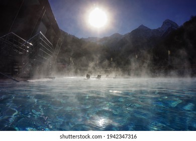 Sochi, Southern Federal District. Russia 31.12.2020. Outdoor Pool With Warm Water In The Mountains