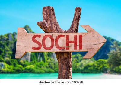 Sochi Wooden Sign With Beach Background