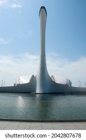 Sochi-Russia-01.09.2021: Fisht Olympic Stadium. The Olympic Torch.