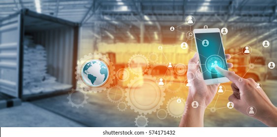 Social Connection And Networking For Distribution Of Goods In Warehouse Process , Logistic Import Export Background