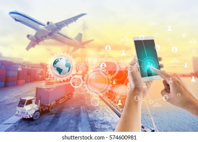 Social connection and networking for Logistic Import Export background.
