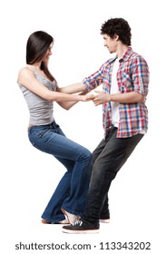 Social dance West Coast Swing. Demonstration of a leverage extension pose.