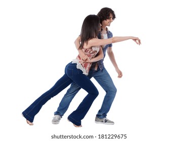 Social dance West Coast Swing. The girl must get back under the man's arm.