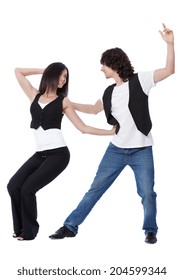 Social dance West Coast Swing. Demonstration of a compression pose.