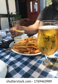 Social Distancing Outdoor Eating Gluten Free Beer And Fries 