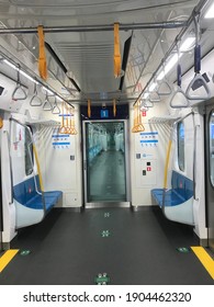 Social Distancing Sign In MRT Train Seat  During Pandemic Covid-19 In Jakarta, Indonesia