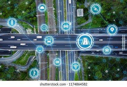 Social infrastructure and communication technology concept. IoT(Internet of Things). Autonomous transportation. 