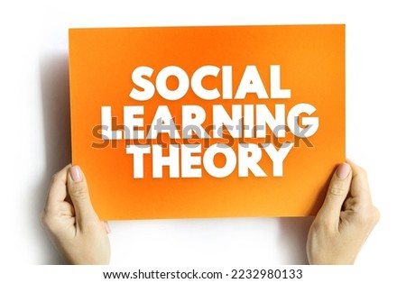 Social learning theory - learning process and social behavior which proposes that new behaviors can be acquired by observing and imitating others, text concept on card