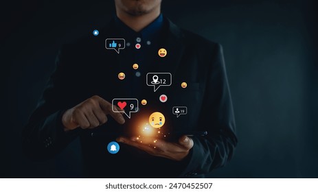 Social media and digital online concept, man using smart phone with Social media. The concept of living on vacation and playing social media. Social Distancing ,communication. - Powered by Shutterstock