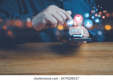 Social media and digital online concept, man using smart phone. The concept of living on vacation and playing social media. Social Distancing ,Working From Home concept. Social media concept. - Powered by Shutterstock