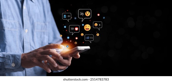 Social media and digital online concept, man using smart phone with Social media. online marketing, technology, chat, post, like, follow at phone screen. - Powered by Shutterstock