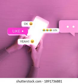 Social Media Flirty Texting With Pink Media Mix