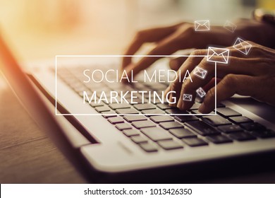 Social Media Marketing Text On Modern Laptop Screen / Business Marketing, Success And Goals Concept